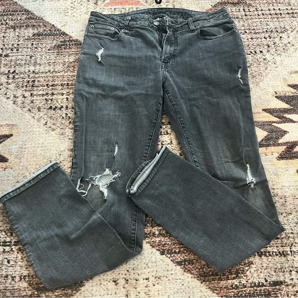 American Eagle Outfitters Gray Distressed Straight Leg Jeans